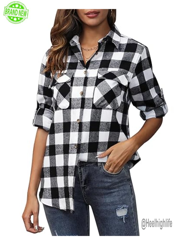 Flannel Button Down Oversized Long Sleeve Cotton Lightweight Blouse